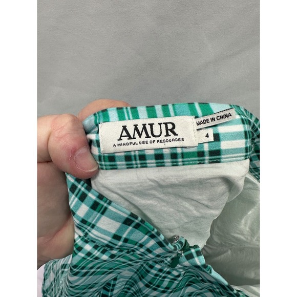 Amur Pippie Plaid Asymmetrical Ruffle Skirt Green Tiered Size 4 - Picture 4 of 8